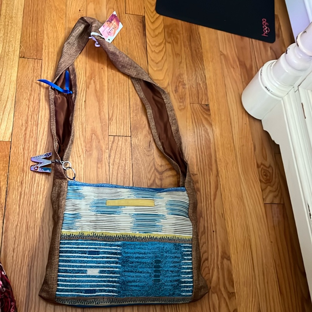 Turquoise Linen Poly Hobo Bag by D’Swag